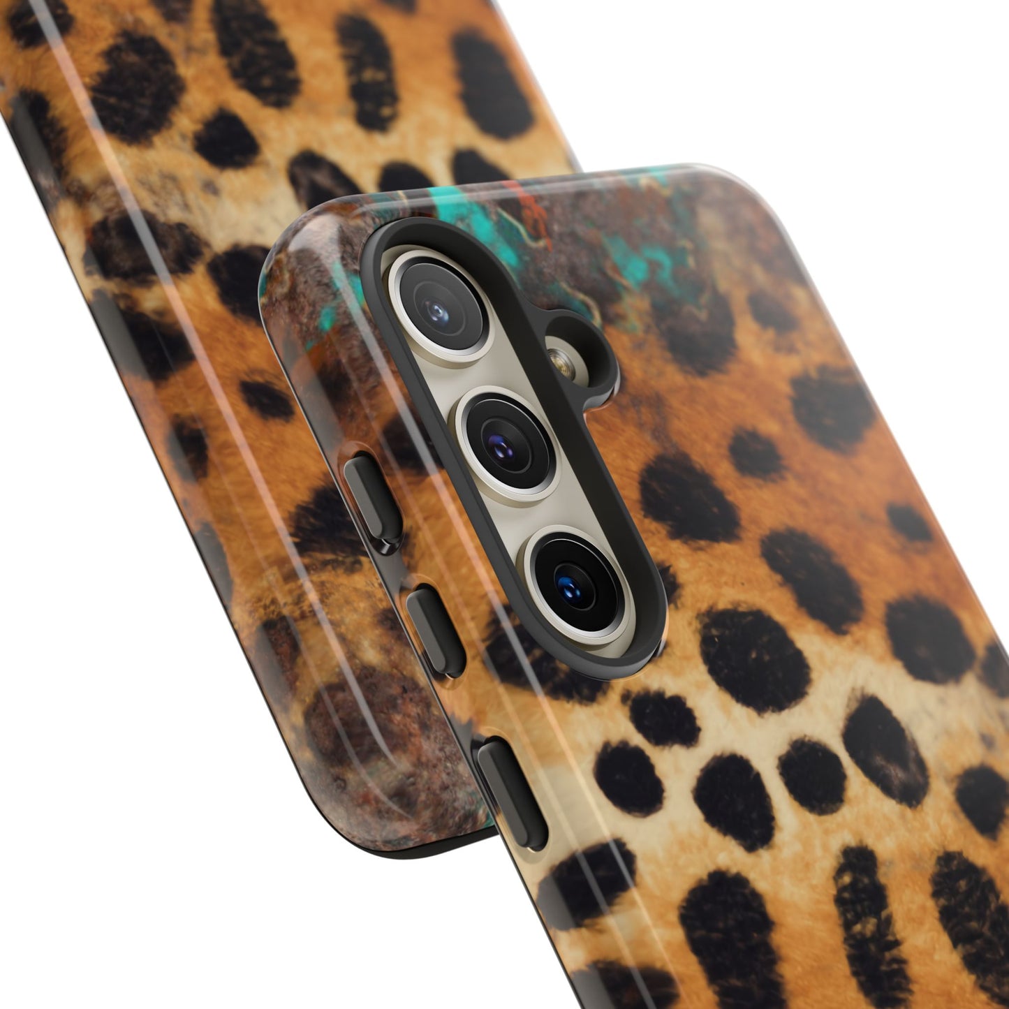 Rustic Leopard Print Tough Samsung Galaxy Case – Distressed Turquoise and Animal Pattern with Dual-Layer Protection