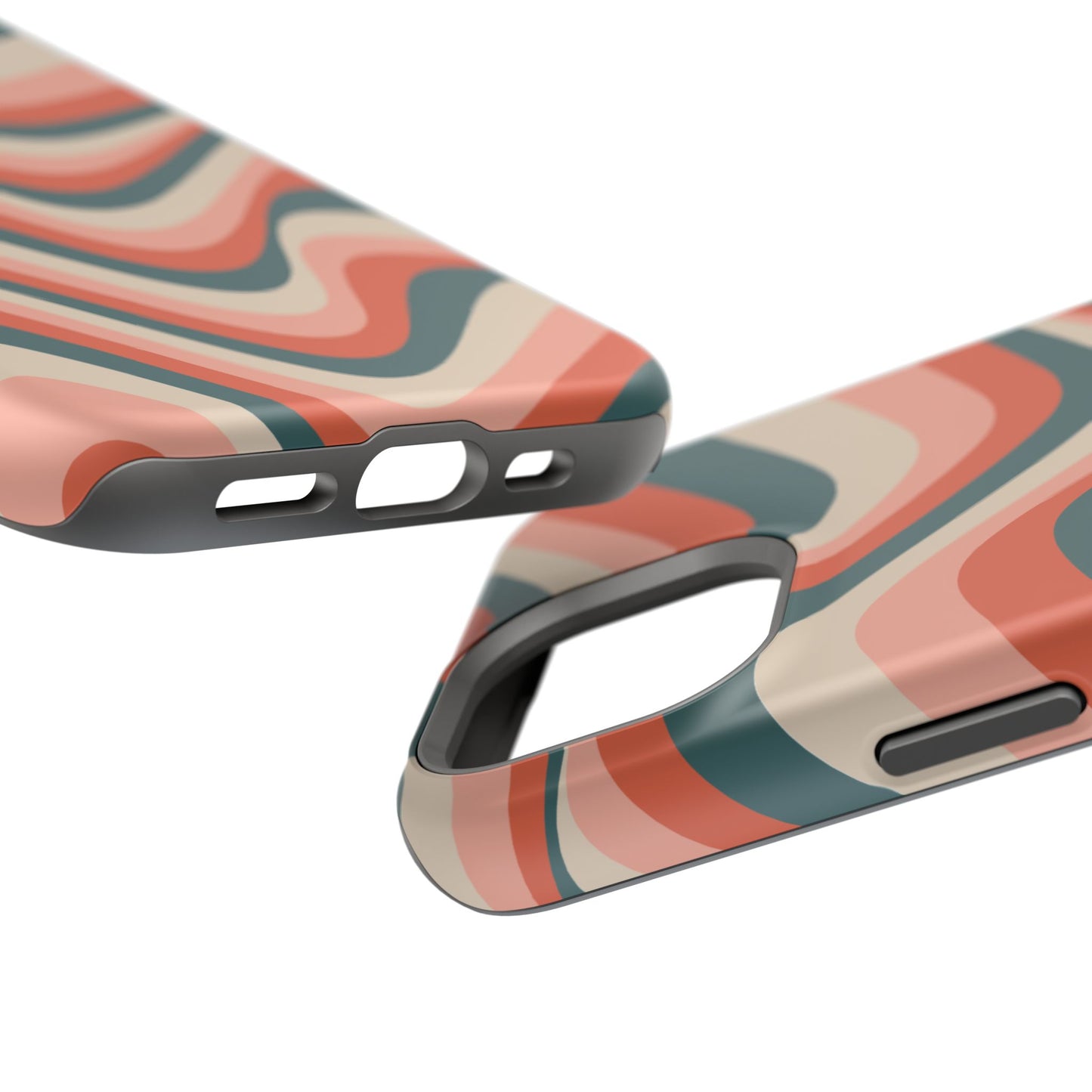 Groovy Waves MagSafe iPhone Case – Retro 70s-Inspired Stripes in Coral, Cream, and Teal