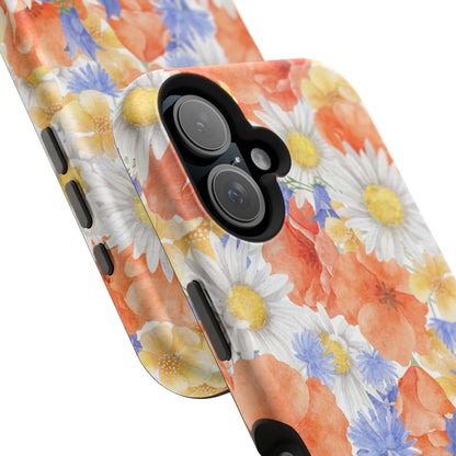 Watercolor Wildflower Pattern MagSafe iPhone Case – Durable Matte Finish with Daisy, Poppy & Cornflower Design