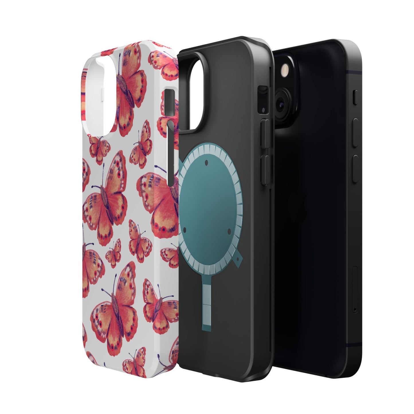 Coral Butterfly MagSafe iPhone Case – Slim, Protective Design with Bold Watercolor Print