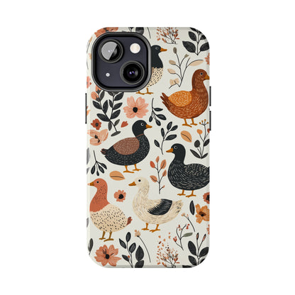 Farm Duck & Flowers iPhone Case – Vintage Floral Design