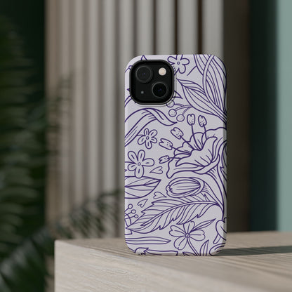 Lavender Floral Line Art Tough MagSafe iPhone Case – Minimalist Botanical Design with Dual-Layer Protection