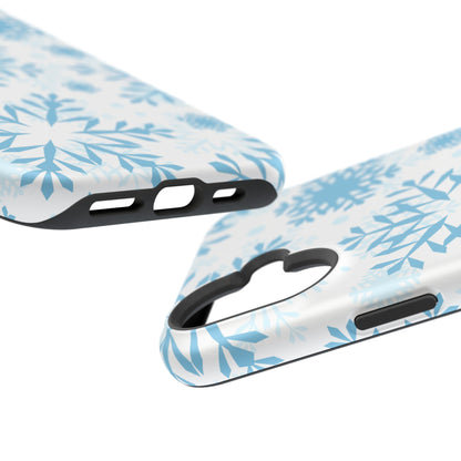 Frosty Blue Snowflakes MagSafe iPhone Case – Shockproof, Smooth Matte Finish, Dual-Layer Design