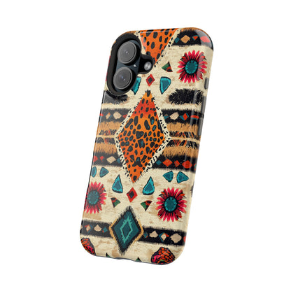 Wild Boho Leopard Print & Floral Tough MagSafe iPhone Case – Eclectic Tribal Design, Dual-Layer Protection