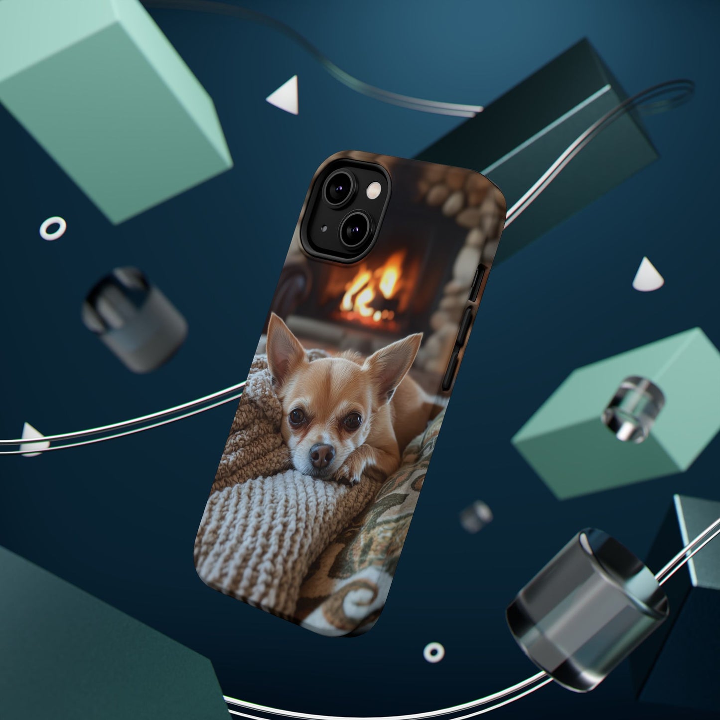 Relaxing Chihuahua by Fireplace MagSafe iPhone Case – Functional and Cozy Design