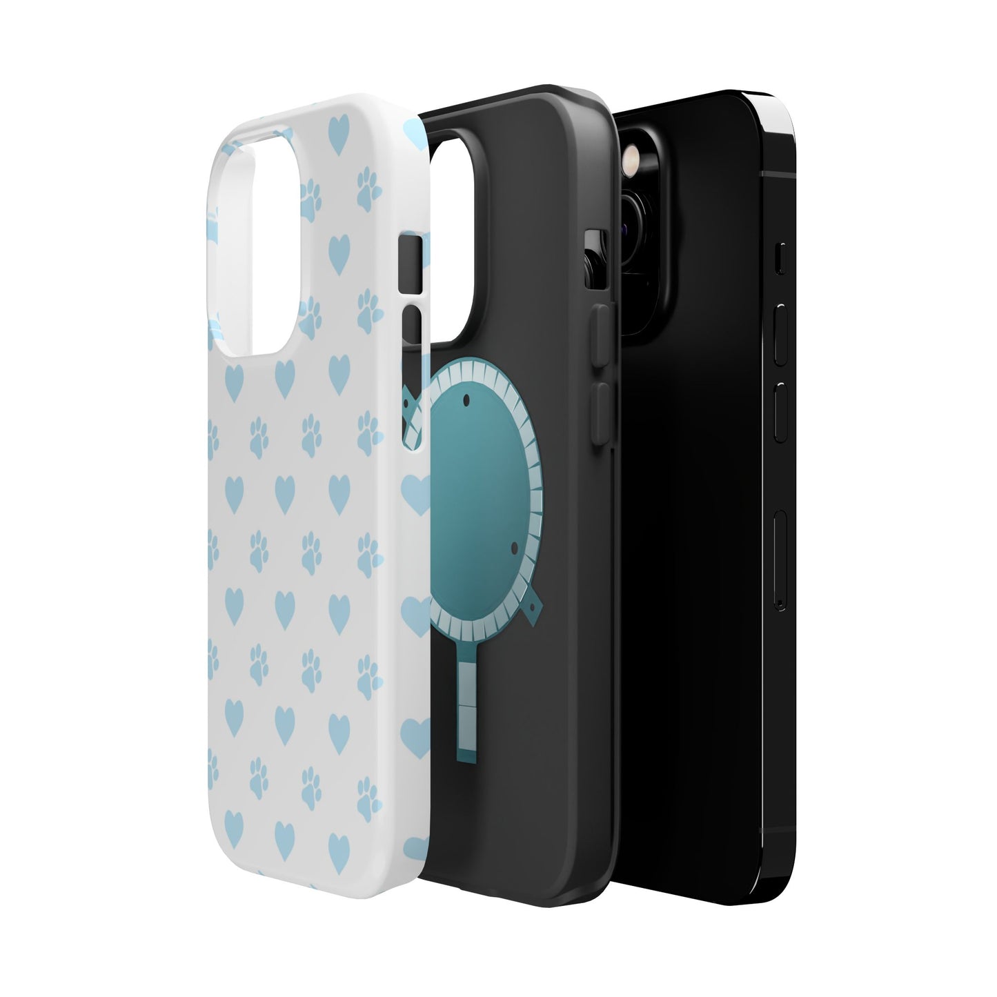 Light Blue Paw Prints & Hearts – MagSafe iPhone Case for Pet Lovers