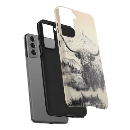 Highland Cow with Majestic Mountain Valley Backdrop | Western Cowgirl Phone Cases