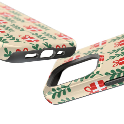 MagSafe iPhone Case: Holiday Cheer – Red Gifts & Green Leaves