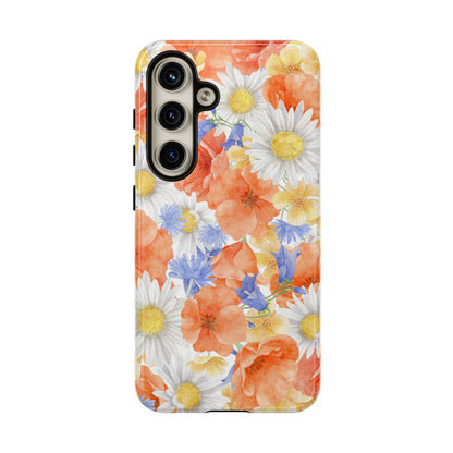 Watercolor Wildflower Pattern Samsung Galaxy Case – Durable Matte Finish with Daisy, Poppy & Cornflower Design