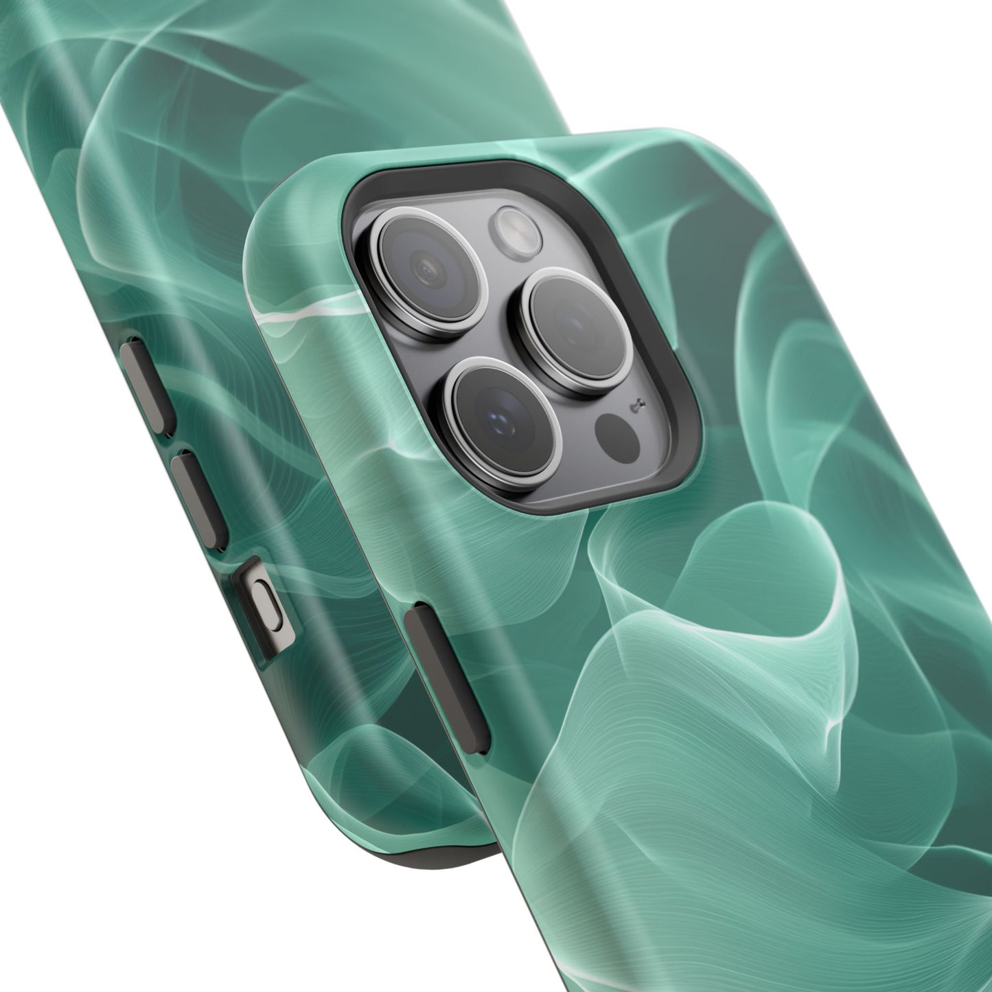 Emerald Flow MagSafe iPhone Case – Translucent Green Fabric-Inspired Design