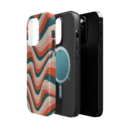 Groovy Waves MagSafe iPhone Case – Retro 70s-Inspired Stripes in Coral, Cream, and Teal