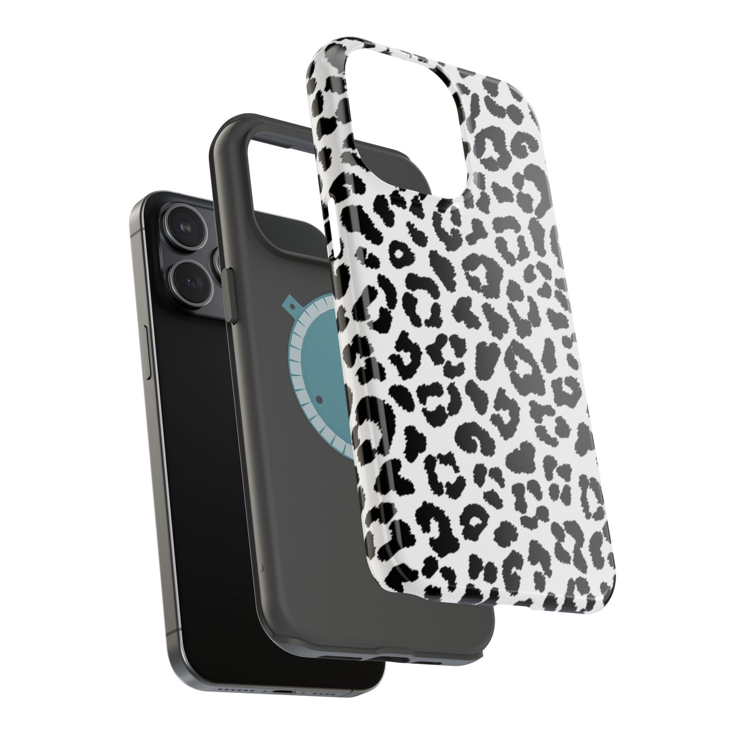 Monochrome Leopard Print Tough MagSafe iPhone Case – Classic Black and White Design with Dual-Layer Protection