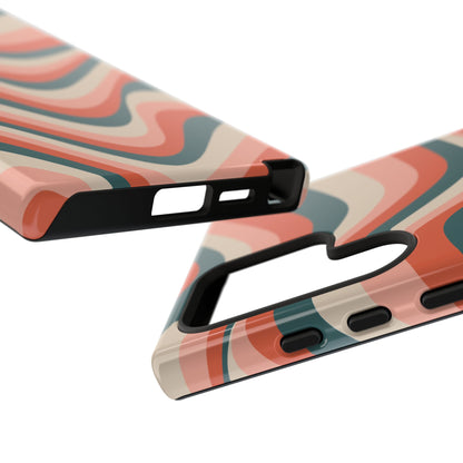 Groovy Waves Samsung Galaxy Case – Retro 70s-Inspired Stripes in Coral, Cream, and Teal