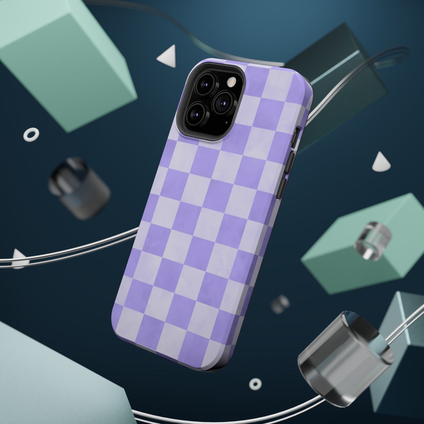 Lavender Checkerboard MagSafe iPhone Case – Shockproof, Smooth Matte Finish, Dual-Layer Design