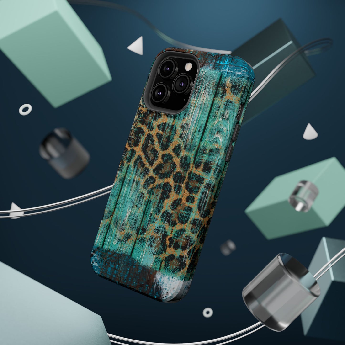 Turquoise Rustic Leopard Wood - MagSafe  iPhone Series Case