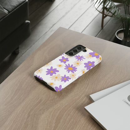 Retro Daisy Flower Samsung Galaxy Case – Pastel Purple & Cream Floral Design with Matte Finish