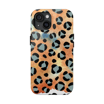 Sunset Watercolor Leopard Print Tough iPhone Case – Artistic Animal Pattern with Dual-Layer Protection