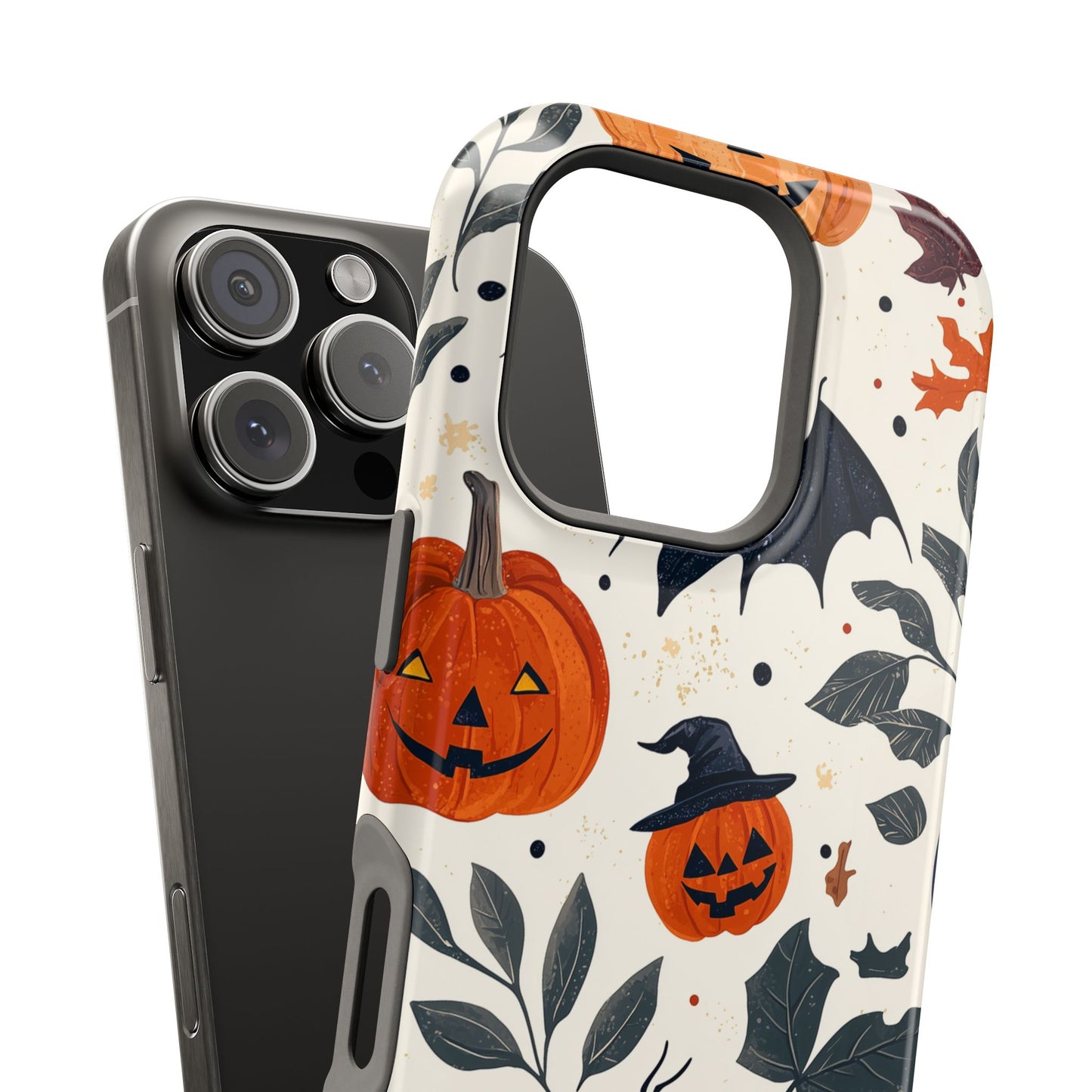 Spooky Halloween MagSafe iPhone Case – Pumpkins, Bats, and Spider Design