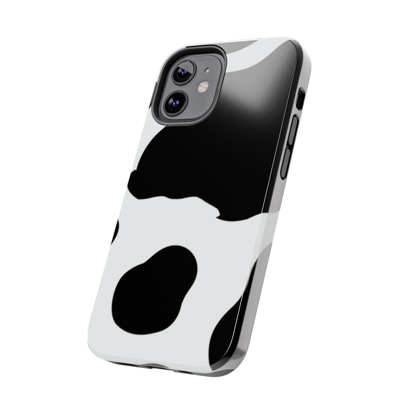 Bold Black and White Cow Print Tough iPhone Case – Modern Animal Pattern with Dual-Layer Protection