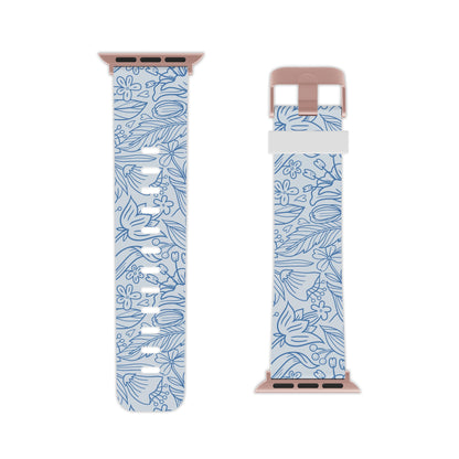  Dusty Blue Floral Line Art Apple Watch Band