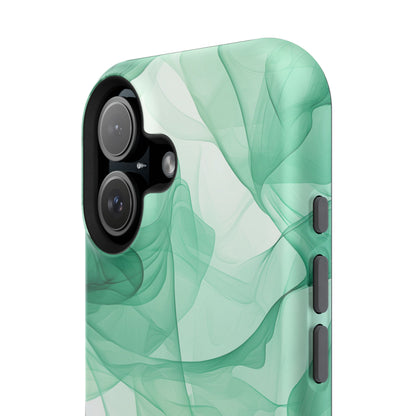 Translucent Flowing Green Fabric MagSafe iPhone Case – Elegant Fluid Design