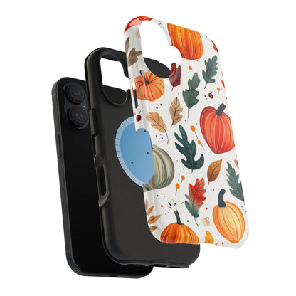 Autumn Harvest MagSafe iPhone Case - Pumpkin and Fall Leaf Design