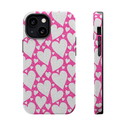 Pink and Silver Glitter Heart Pattern MagSafe Case