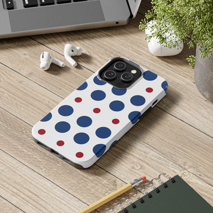 Bold Navy & Red Polka Dot Pattern – iPhone Case