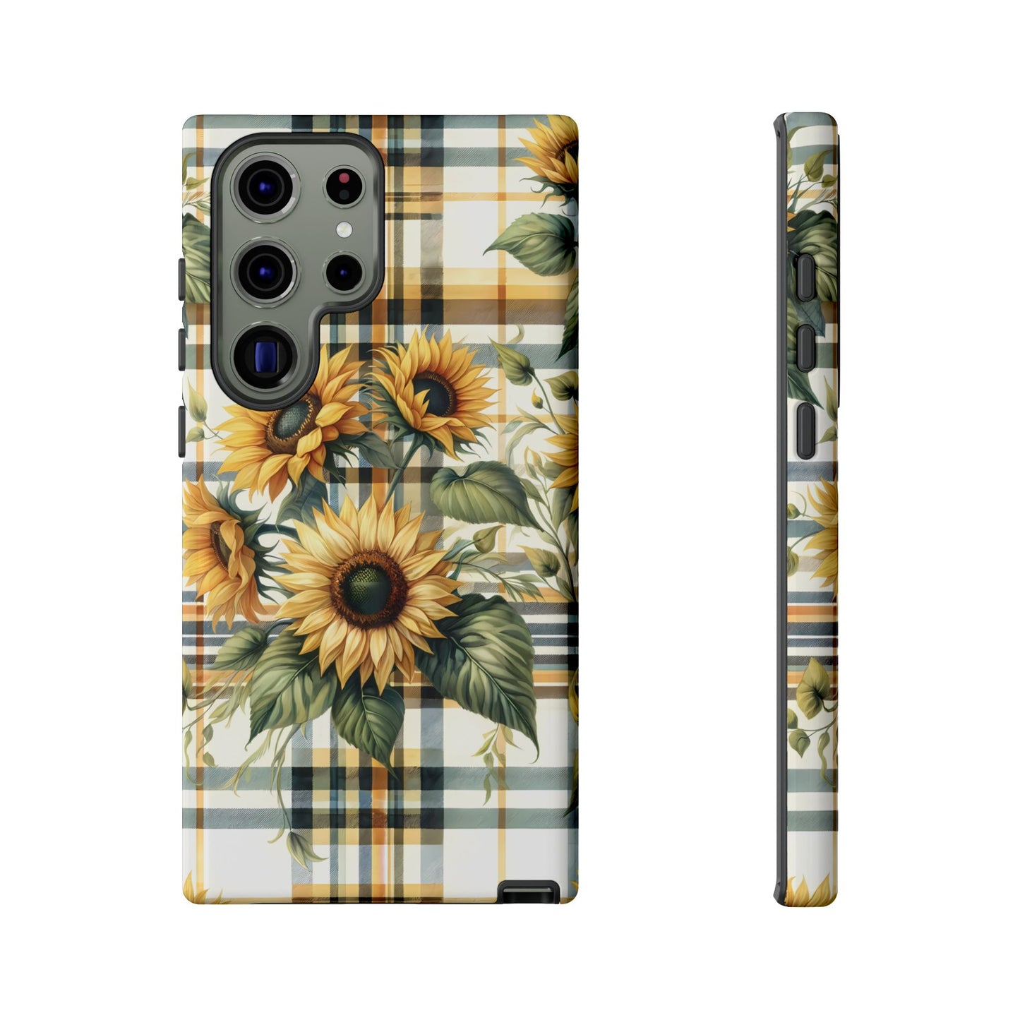 Cute Sunflower Phone Case - Sunny Blossom Plaid - Checkered Sunflowers Phone Case for iPhone & Samsung. Be Happy With These Bright Colors!