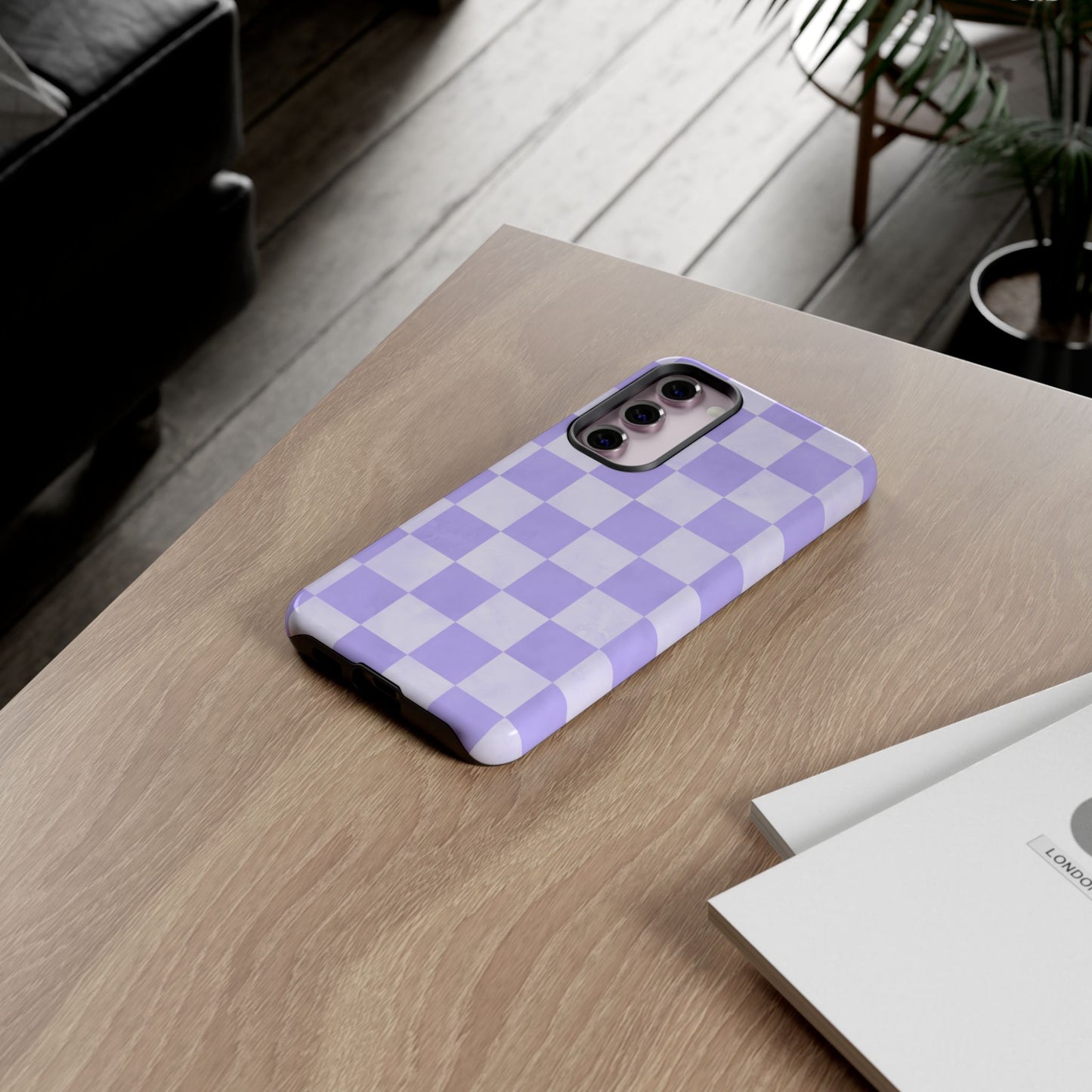 Lavender Checkerboard Samsung Galaxy Case – Shockproof, Smooth Matte Finish, Dual-Layer Design