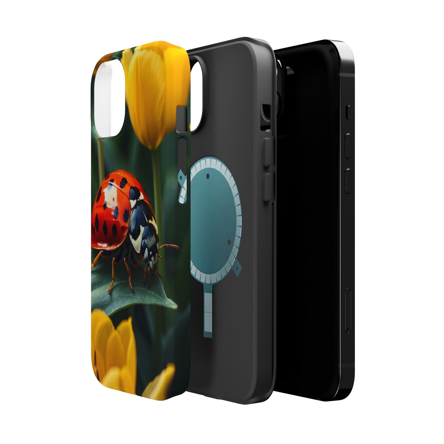 MagSafe iPhone Case: Vibrant Ladybug Amidst a Lush Yellow Flower Garden