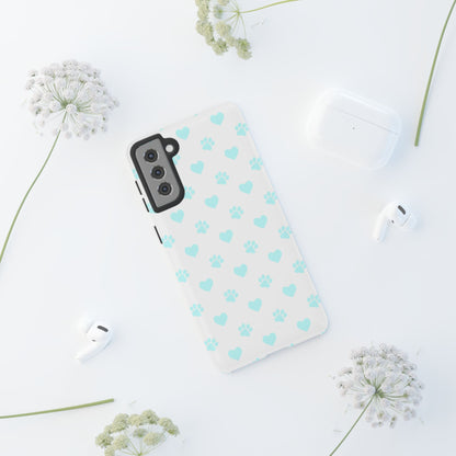 Samsung Galaxy Case - Aqua Paw Print & Heart Design