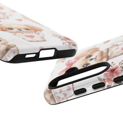 Cute Puppies in Heart Mugs Samsung Galaxy  Case – Adorable Dog & Floral Design, Shockproof & Slim