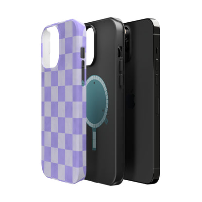 Lavender Checkerboard MagSafe iPhone Case – Shockproof, Smooth Matte Finish, Dual-Layer Design