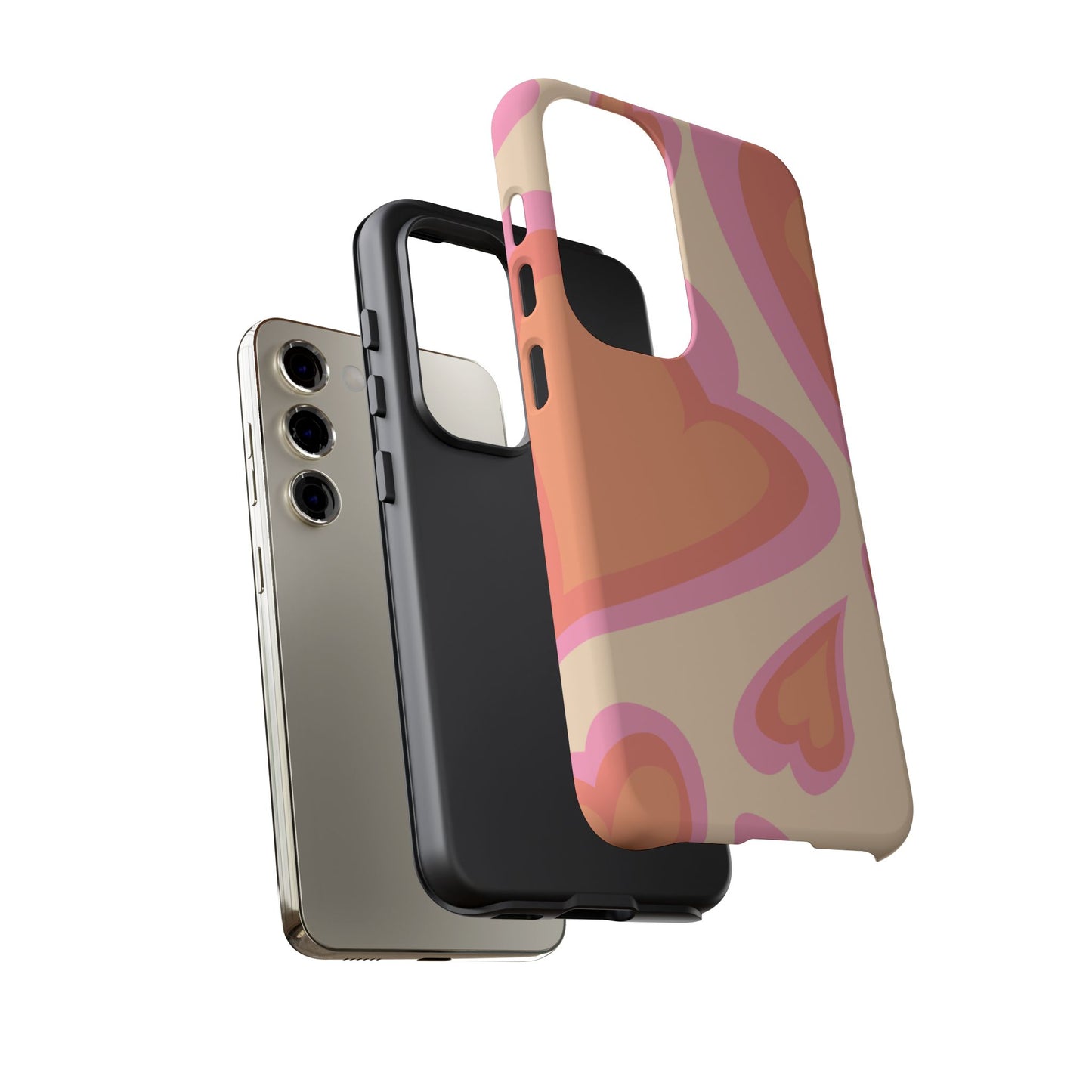 Retro Pink Hearts Samsung Galaxy Case – Shock-Resistant, Matte Finish, Dual-Layer Protection
