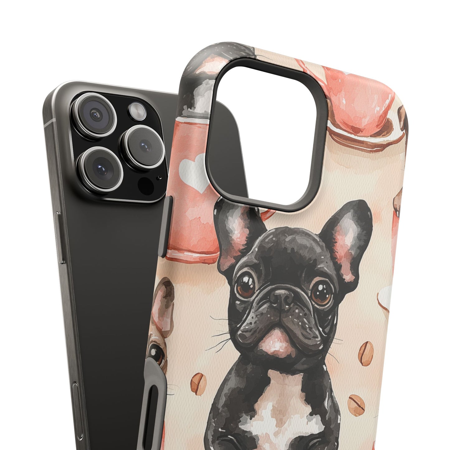 French Bulldogs in Coffee Cup MagSafe iPhone Case – Cute Dog Art, Shockproof & Slim Design