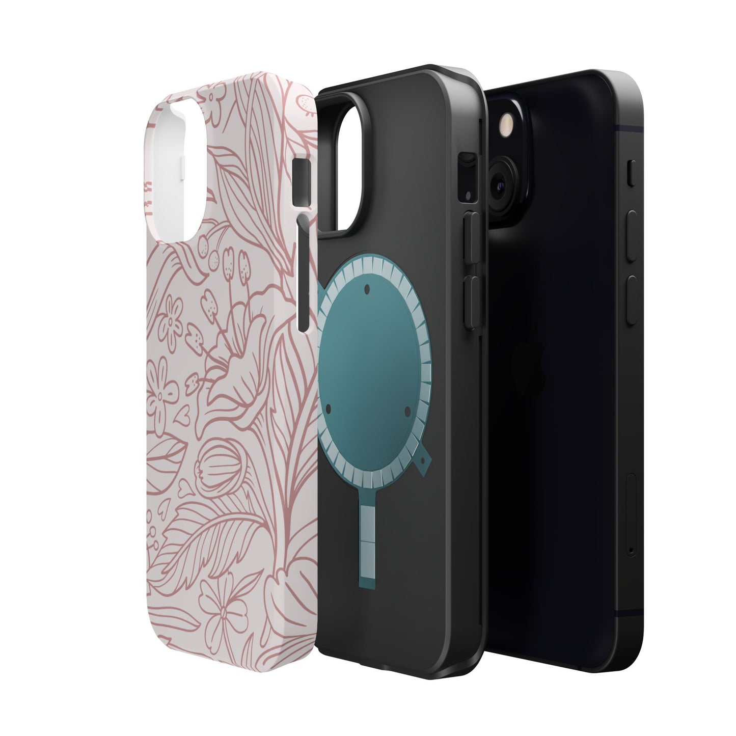 Blush Floral Line Art Tough MagSafe iPhone Case – Delicate Minimalist Design with Dual-Layer Protection