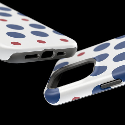 Bold Navy & Red Polka Dot Pattern – MagSafe iPhone Case