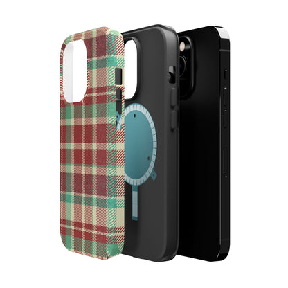 Retro Red & Cream Plaid – MagSafe iPhone Case with Classic Elegance