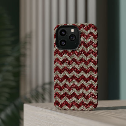 Sparkling Red & White Chevron – Glitter Illusion MagSafe iPhone Case