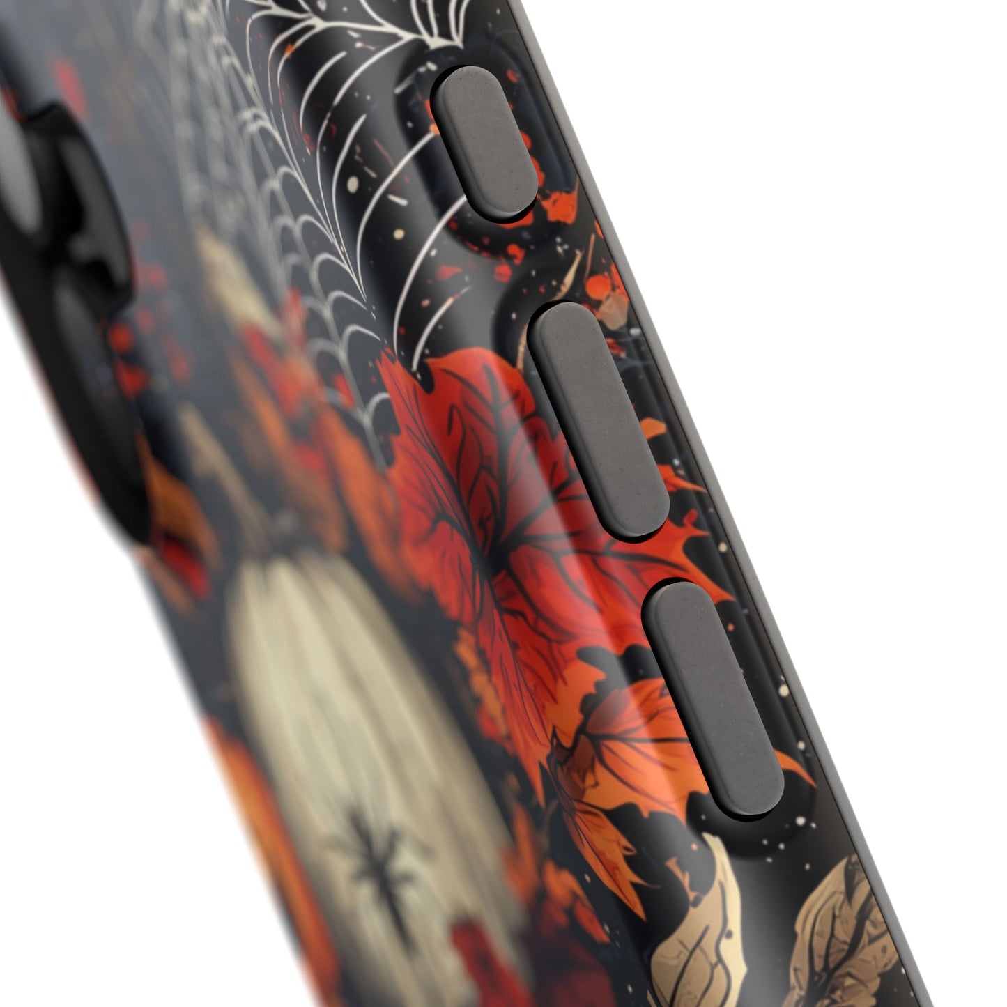 Hauntingly Elegant Halloween MagSafe iPhone Case – Pumpkins, Spiders, and Autumn Leaves Design