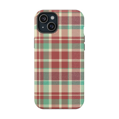 Retro Red & Cream Plaid – MagSafe iPhone Case with Classic Elegance