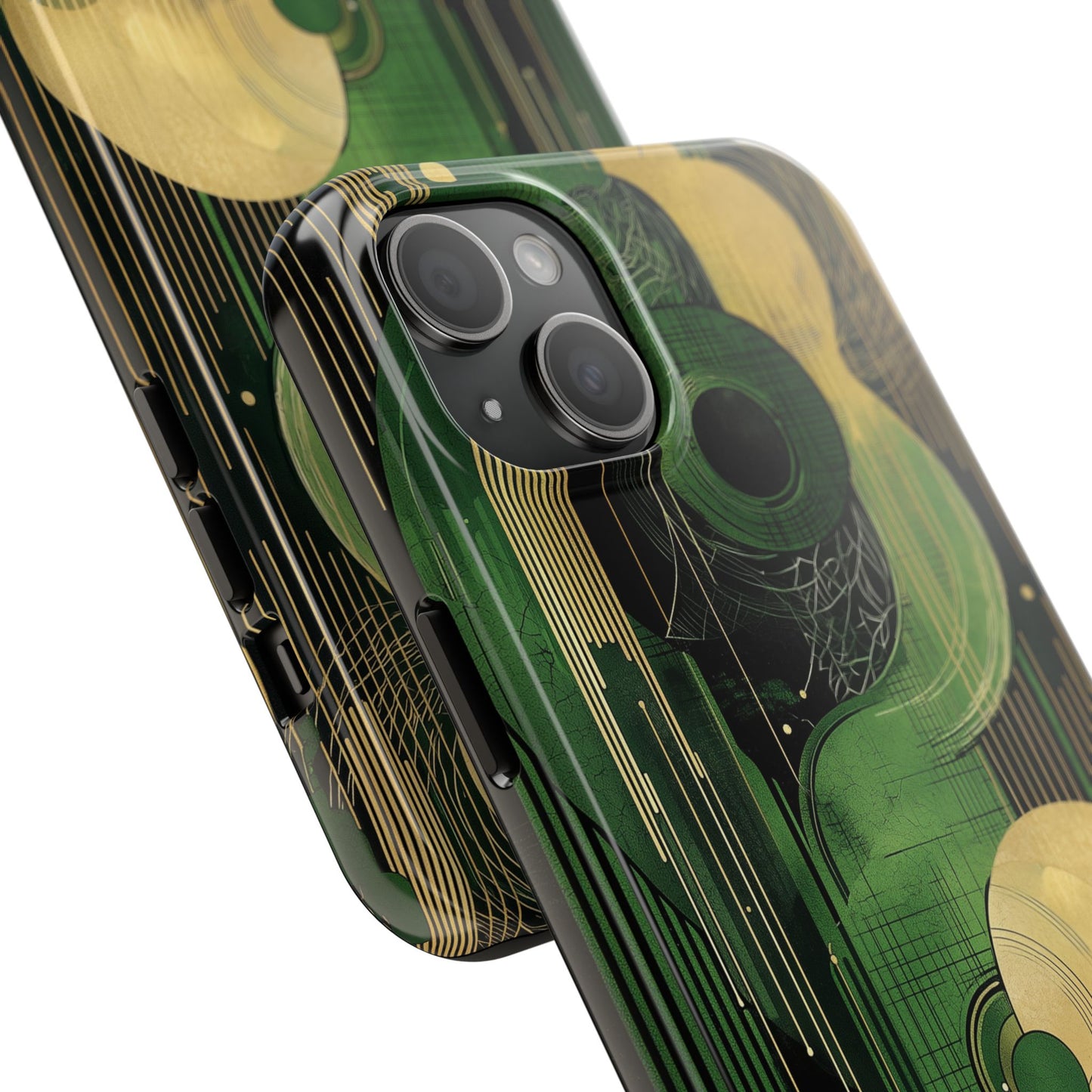 Abstract Green & Gold iPhone Case - Geometric Art Deco Protective Cover