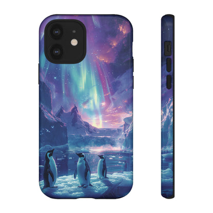 Penguin Parade Under Aurora of Northern Lights: Enchanted Arctic Animal Case for iPhone, Samsung Galaxy, & Google Pixel Phones