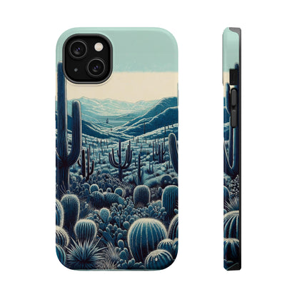 Desert Blues MagSafe Case - Serene Cactus Landscape for iPhone Series 13, 14, & 15