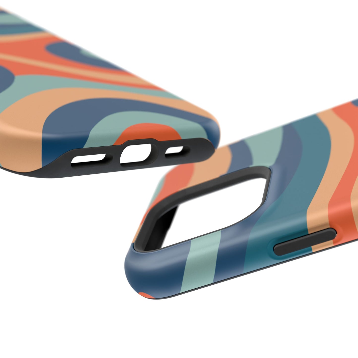 Retro Vibe Wavy Stripes MagSafe iPhone Case – 70s-Inspired in Teal, Orange, and Rust