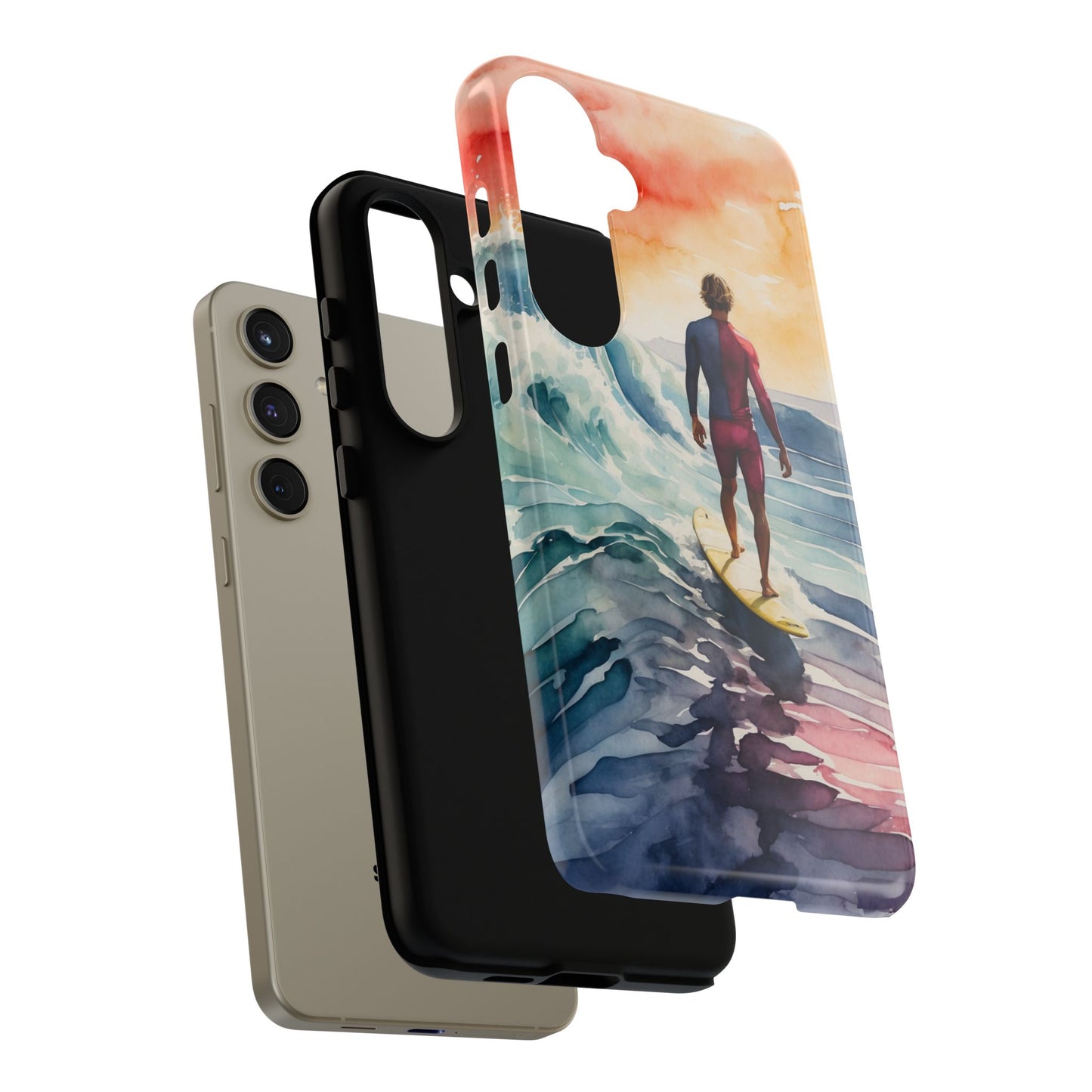 Surfer’s Sunset Wave Samsung Galaxy Case – Vibrant Watercolor Design