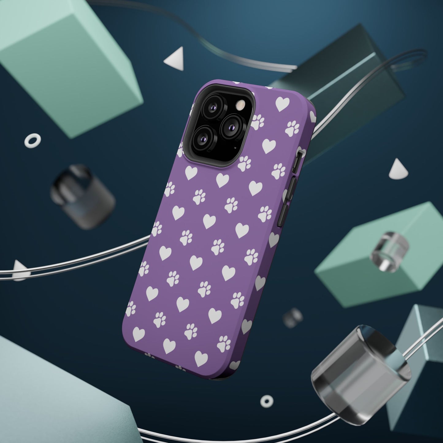 Lavender Paw Prints & Hearts Design - Adorable Pet Lover MagSafe iPhone Case