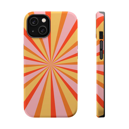 Bold Retro Sunburst MagSafe iPhone Case – Vibrant 70s-Inspired Rays in Orange, Pink, and Yellow