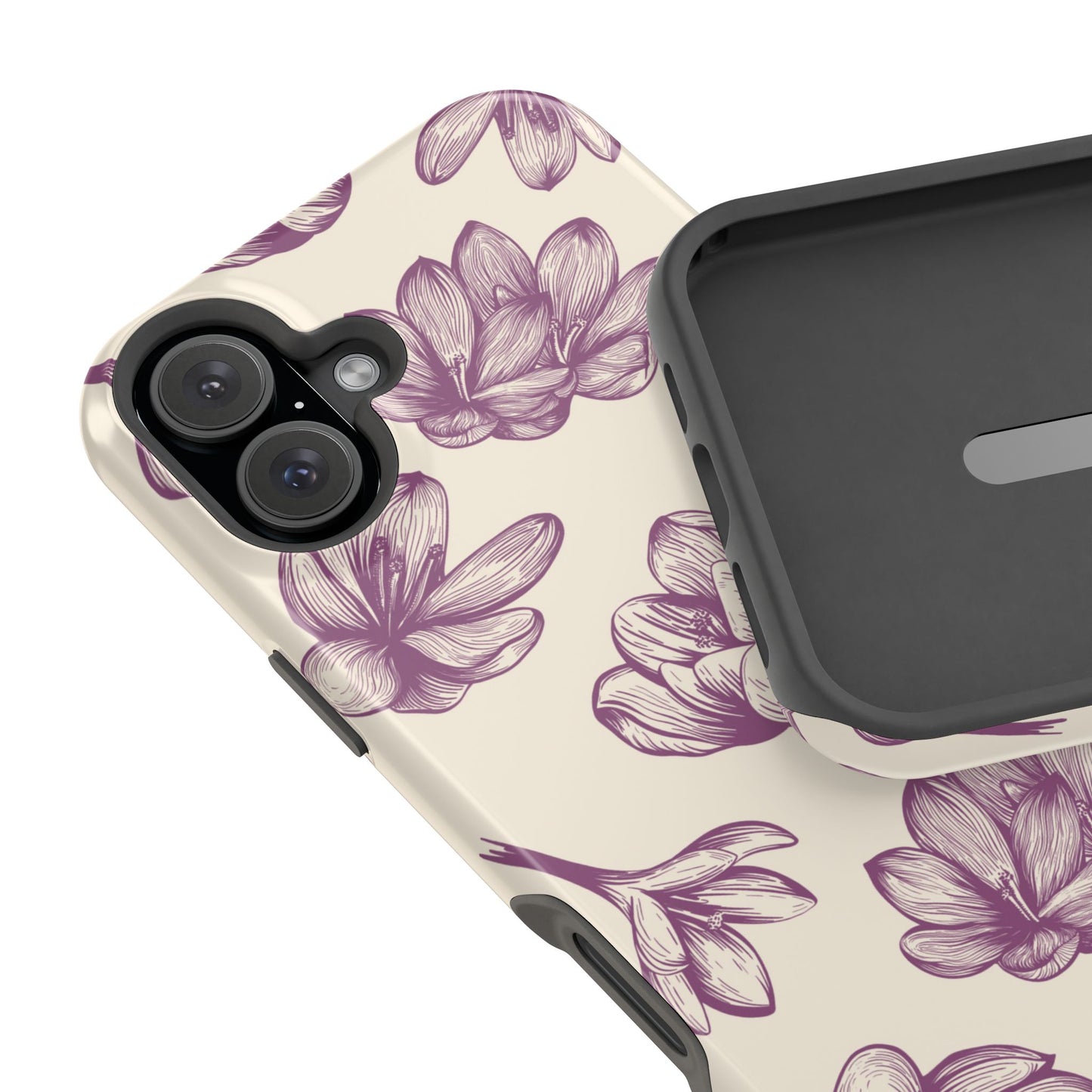 Vintage Botanical Floral Tough MagSafe iPhone Case – Hand-Drawn Purple Flowers, Shockproof Design